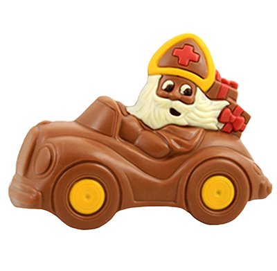 De auto van Sinterklaas in melkchocolade